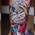 Clock Calf Old School Clepsydra tattoo by Marked For Life