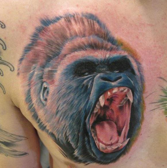 Realistic Back Gorilla Tattoo by Vicious Circle Tattoo