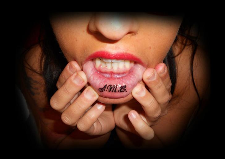 Lettering Mouth Lips Tattoo by Dr Mortiis Tattoo Clinic