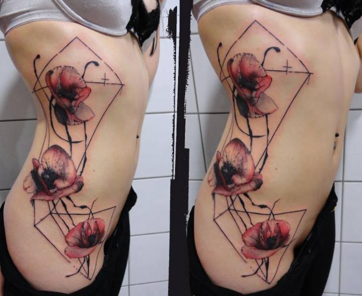 Flower Side Tattoo by Toko Lören Tattoo