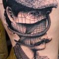 Portrait Thigh Hat Abstract tattoo by Toko Lören Tattoo