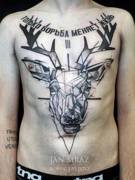 Chest Lettering Belly Deer Fonts Tattoo by Jan Mràz