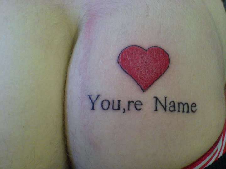 Heart Lettering Butt Tattoo by Body Line Tattoo