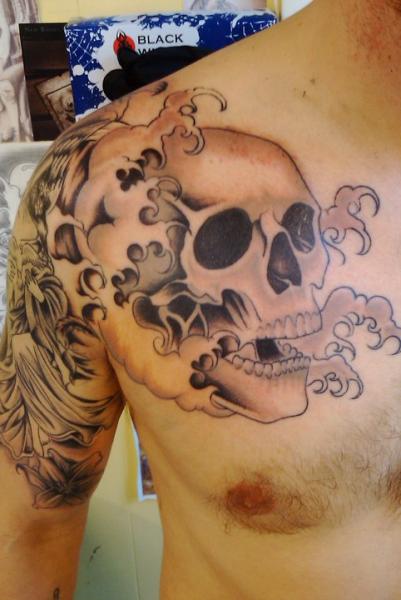 Chest Skull Tattoo by Body Line Tattoo