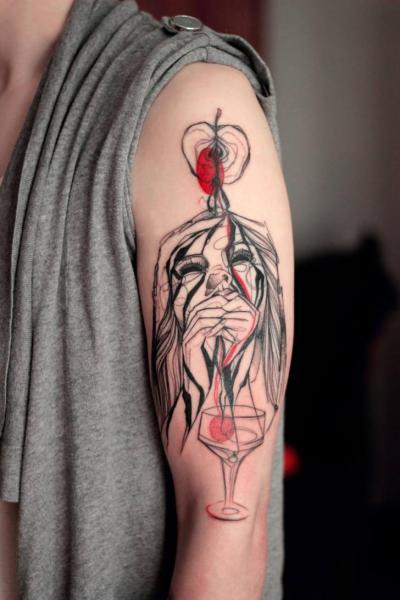 Tatuaggio Braccio Donne Vetro di Dead Romanoff Tattoo