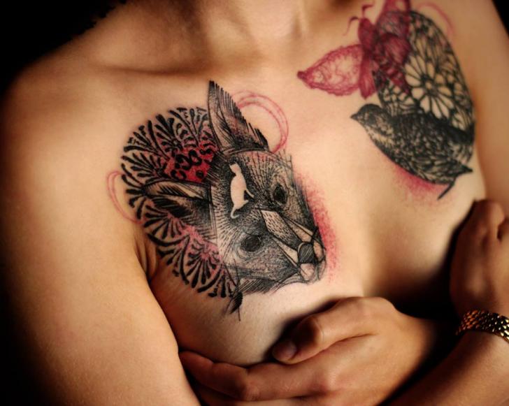 Tatuagem Peito Raposa por Dead Romanoff Tattoo