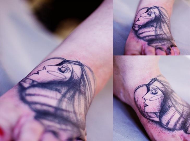 Portrait Foot Dotwork Tattoo by Dead Romanoff Tattoo