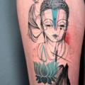 tatuaje Buda Cáscara Muslo por Dead Romanoff Tattoo