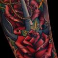 New School Flower Anchor Rose tattoo by Piranha Tattoo Studio