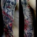 Trash Polka Sleeve tattoo von Piranha Tattoo Studio