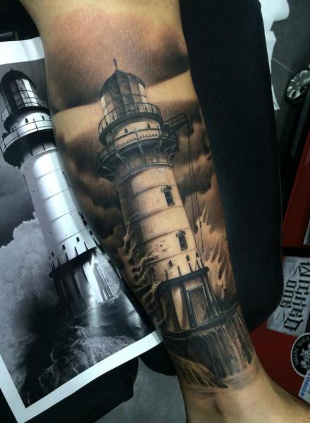 Arm Realistic Lighthouse Tattoo by Fredy Tattoo