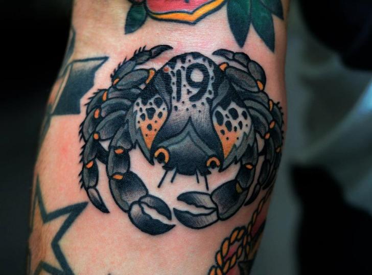 Arm Old School Crab Tattoo by Philip Yarnell