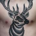 Chest Old School Deer tattoo by Philip Yarnell
