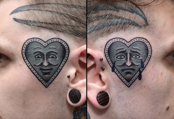 Old School Heart Face Tattoo by Philip Yarnell