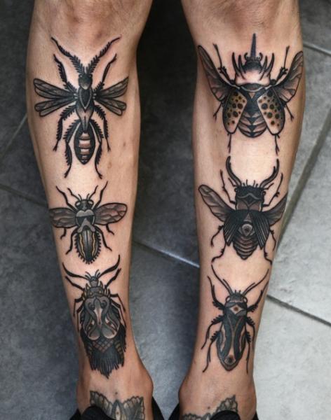 Old School Leg Insect Tattoo by Philip Yarnell