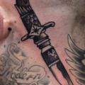 Old School Head Neck Dagger tattoo by Philip Yarnell