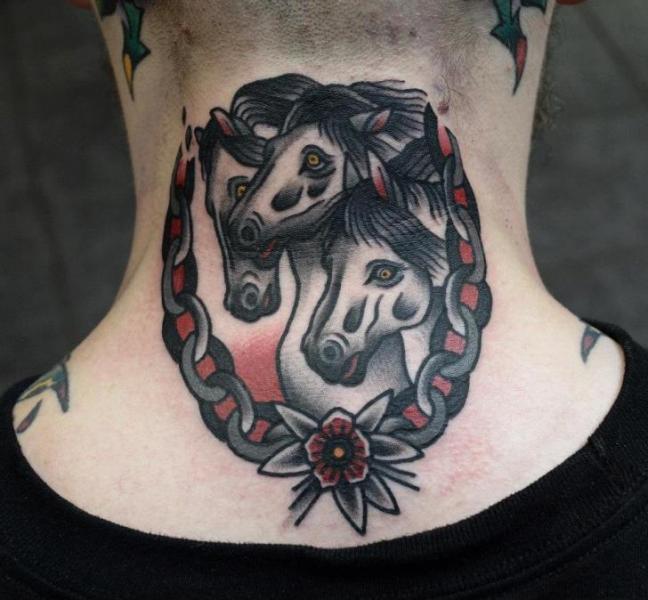 Old School Neck Horse Tattoo by Philip Yarnell