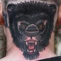 Old School Wolf Neck tattoo by Philip Yarnell