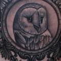 Owl Medallion Thigh tattoo by Pete the Thief