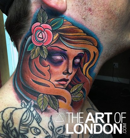 Women Neck Tattoo by The Art of London