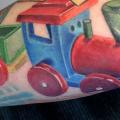 Arm Train Toy tattoo by Electrographic Tattoo