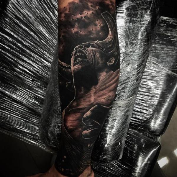 Fantasy Calf Demon Tattoo by Drew Apicture