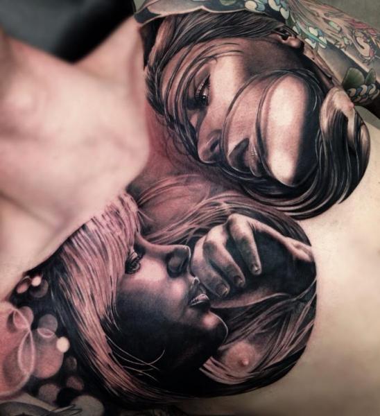 Portrait Realistic Chest Women Tattoo by Drew Apicture