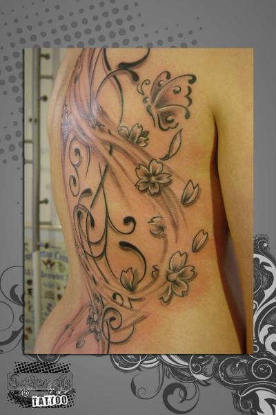Flower Back Tattoo by Synergik Tattoo