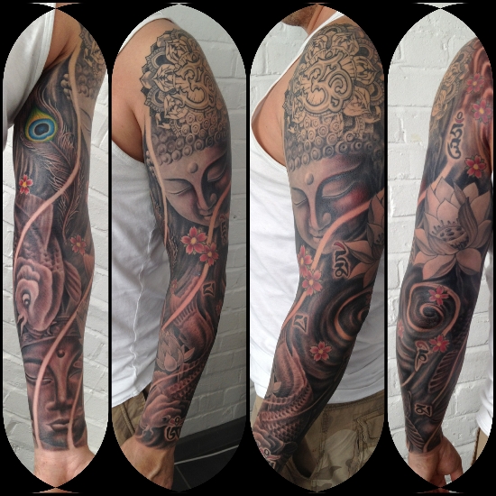 รอยสัก แขน ญี่ปุ่น พระพุทธเจ้า โดย Custom Ink Tattoo
