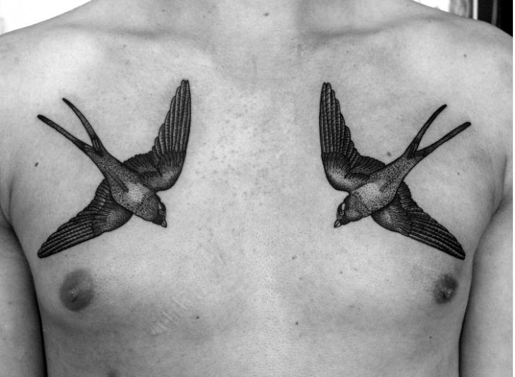 Chest Swallow Tattoo by Custom Ink Tattoo