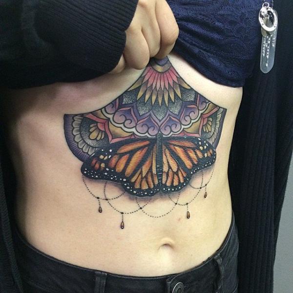 Butterfly Belly Tattoo by Last Angels Tattoo