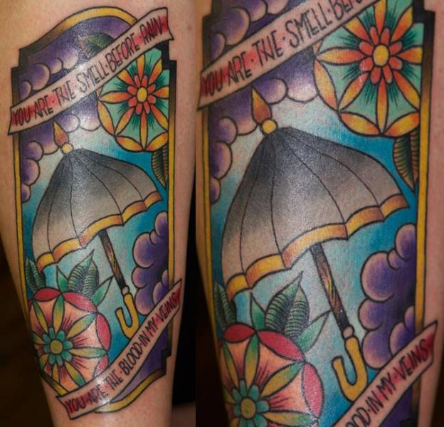 New School Lettering Umbrella Tattoo by Last Angels Tattoo