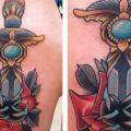 Flower Dagger Thigh tattoo by Last Angels Tattoo