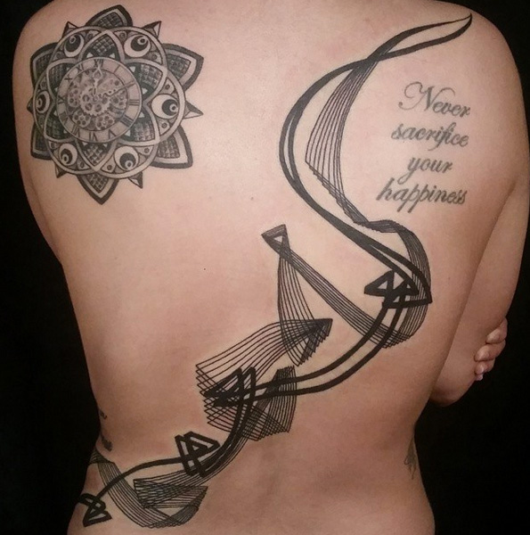 Lettering Back Abstract Tattoo by Anthony Ortega