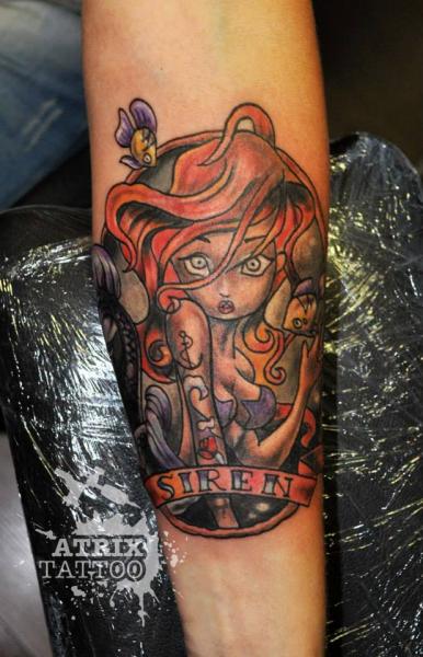 Arm Fantasy Siren Character Tattoo by Atrixtattoo