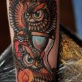 Arm New School Owl tattoo by Atrixtattoo