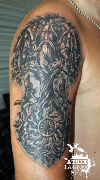 Shoulder Fantasy Tree Tattoo by Atrixtattoo