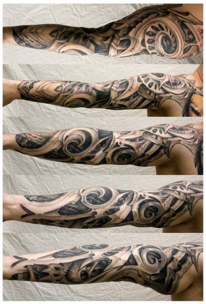 Arm Biomechanical Sleeve Tattoo by White Rabbit Tattoo
