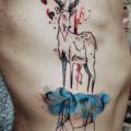 tatuaggio Fianco Cervo Acquarello di White Rabbit Tattoo