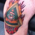 New School Leg Eye God Triangle tattoo by Dagger & Lark Tattoo