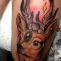 New School Thigh Deer tattoo by Dagger & Lark Tattoo