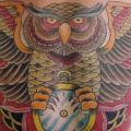Clock New School Chest Owl tattoo by Devils Ink Tattoo