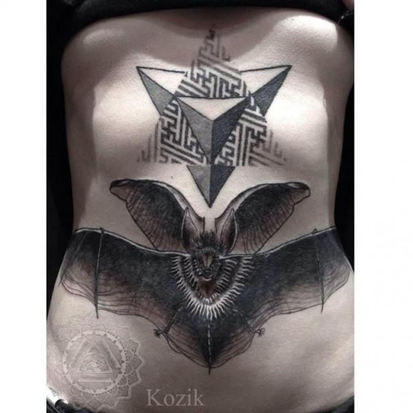 Belly Dotwork Bat Tattoo by Hidden Moon Tattoo