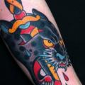 Arm Old School Dagger Panther tattoo by Chapel Tattoo
