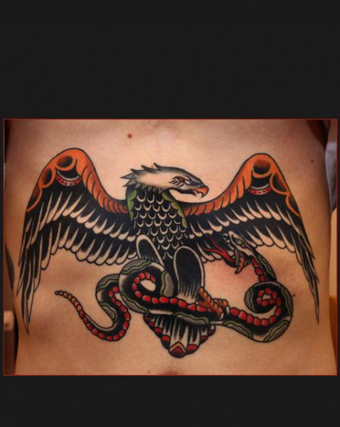 Old School Eagle Belly Tattoo by Chapel Tattoo