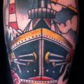 Calf Old School Boat tattoo by Chapel Tattoo
