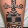 Calf Dagger Train tattoo by Chapel Tattoo