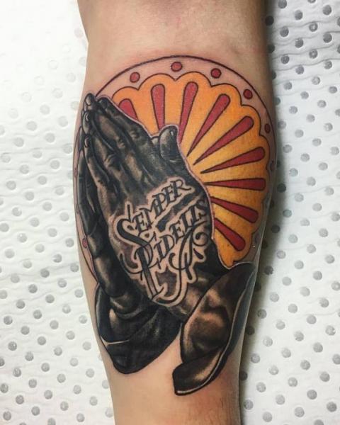 Calf Lettering Hand Tattoo by Chapel Tattoo
