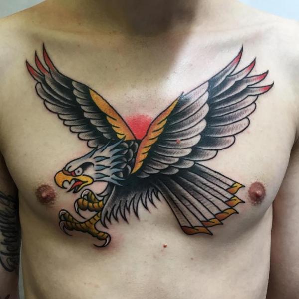 Chest Old School Eagle Tattoo by Chapel Tattoo