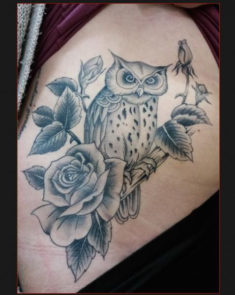 Flower Side Owl Tattoo by Chapel Tattoo
